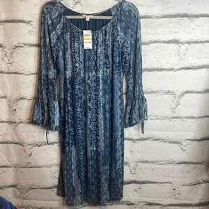 Style & Co Printed Dress with Bell Sleeves with Ties size M NWT